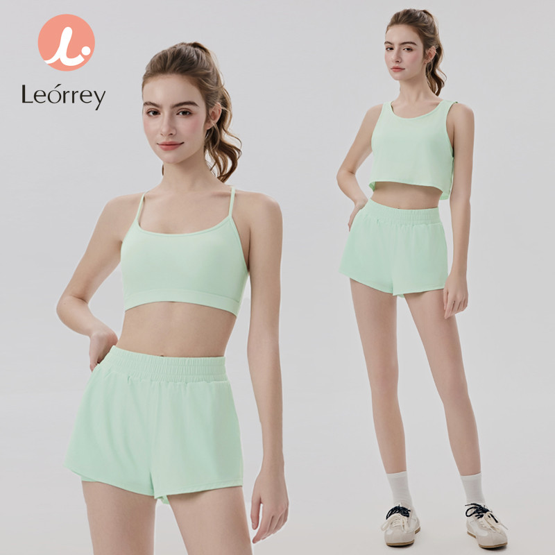 Leorrey-Loose Outfit Gym Sports U Back Crop Tops Sutiã E Shorts Esportivos De Cintura Alta Conjunto De Fitness