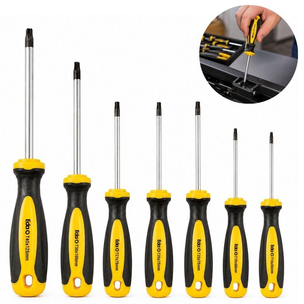 JOGO CHAVE FENDA TORX MAGNETICA 7 PECAS T10 T40 CABO ACO MANUTENCAO MAQUINAS BICICLETA PROFISSIONAL