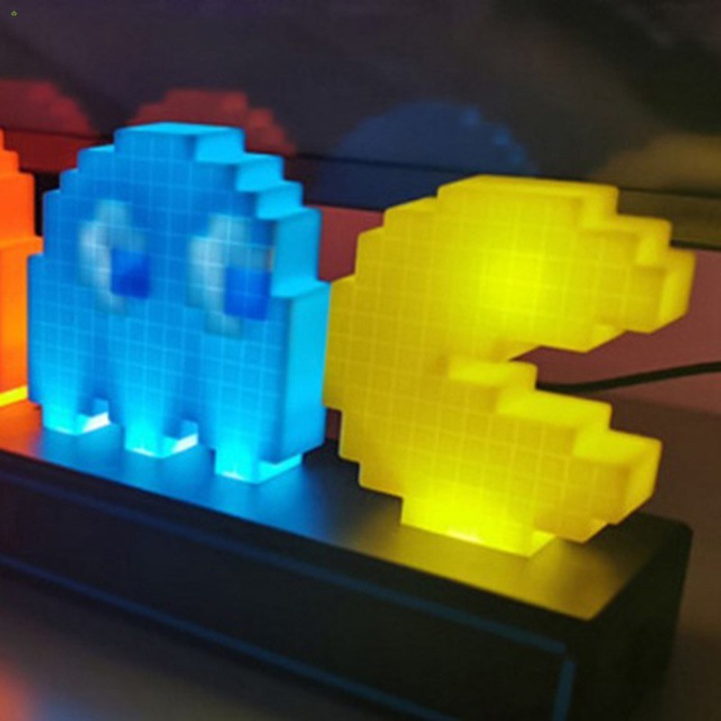 Candeeiro De Mesa Pac-Man Pixel-Luz Noturna Com Mudança De Cor De Ritmo Musical Alimentado Por USB/Bateria