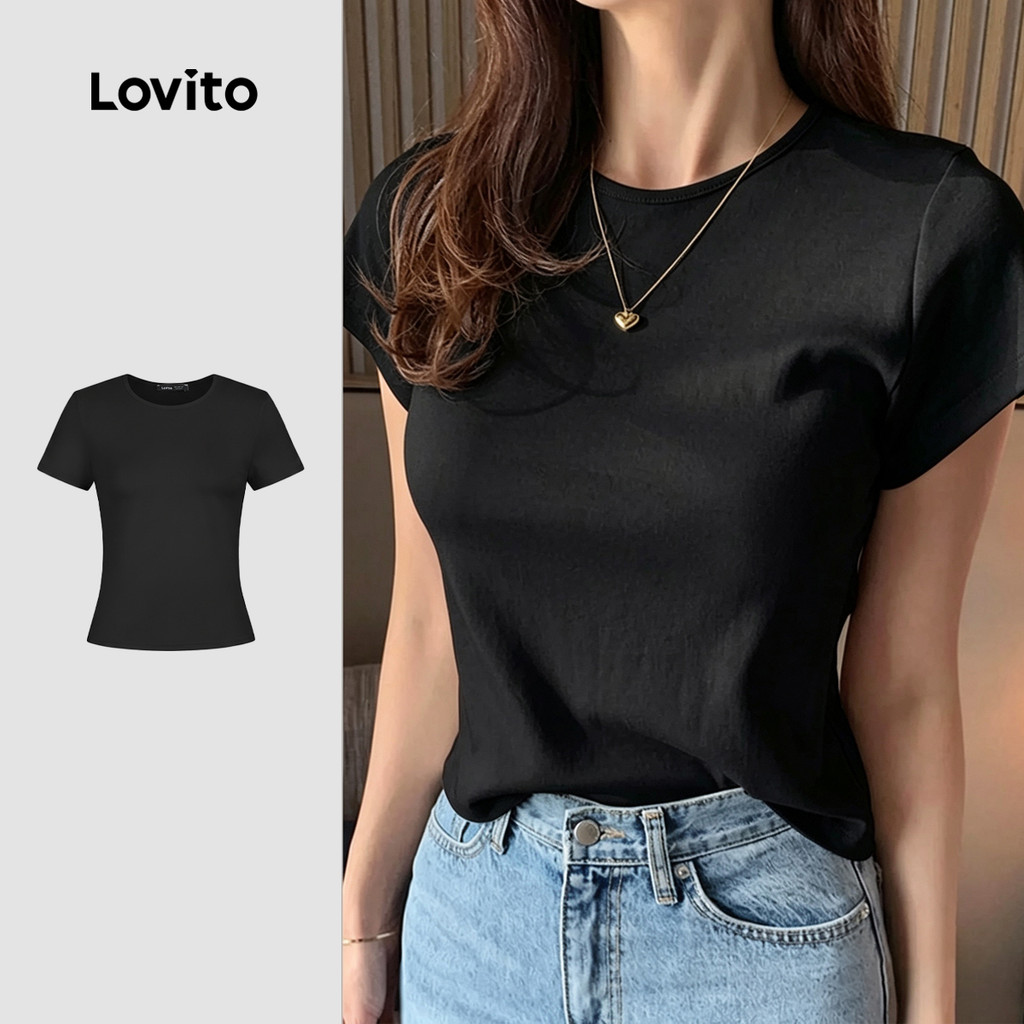 (Casual) Lovito Camiseta Macia e Confortável Primavera/verão Camiseta Branca par