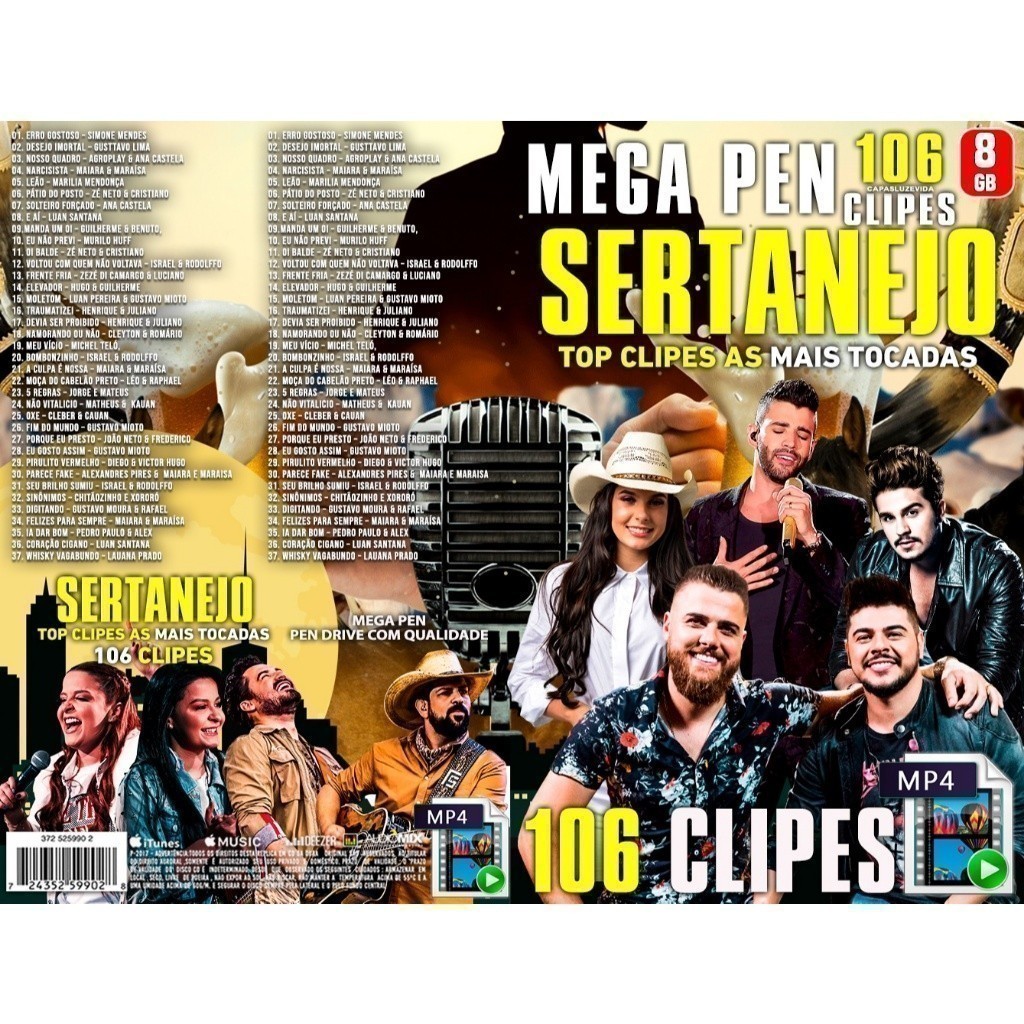Usb 8gb Mega Pen - Sertanejo Clipes Mais Tocados  + Brinde