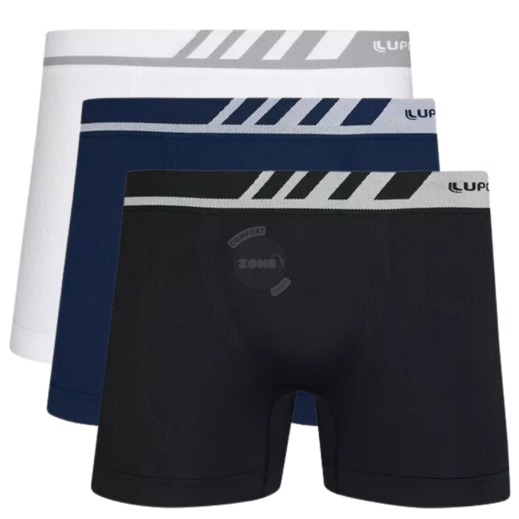 Kit 3 Cuecas Boxer Box Lupo Adulto Microfibra Sem Costura Extra Conforto (P ao XG)
