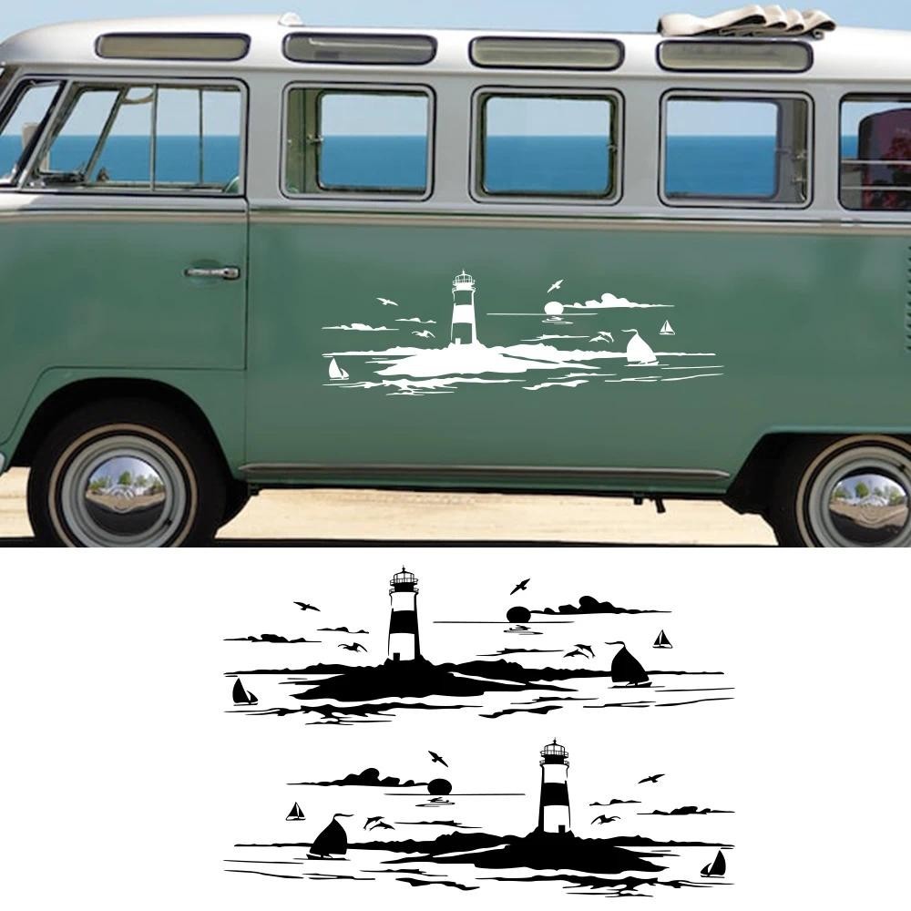 Adesivos De Farol De Carro Para Van Campista Caravana Carga Motorhome RV MPV Vinil Seascape Envolve Decoração Decalque A