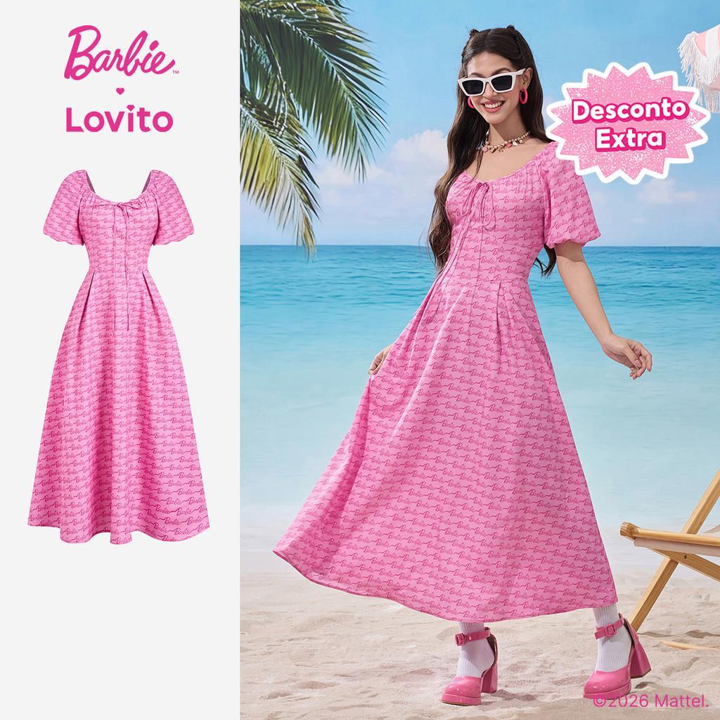 [Mid Year Sale]Barbie™ X Lovito Vestido Casual com Nó Frontal para Primavera/verão para Mulheres LB1AD016