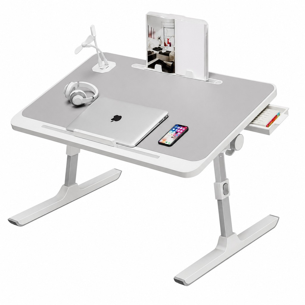 Mesa Portátil Notebook Cama Dobrável MDF 60x40cm Ajustável Com Gaveta