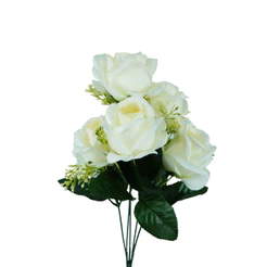 Buquê Artificial de Rosas Branca Luxo c/5 Botões Buquê de Rosas Branca 40cm
