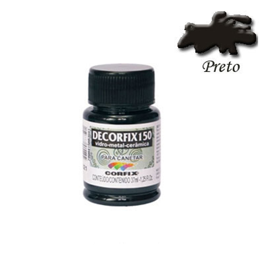 Tinta Decorfix150 (Porcelana) Canetar Preta 37ml Corfix
