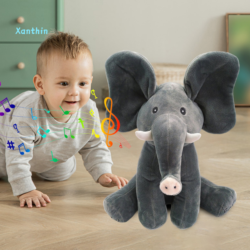 Musical Elephant Toy Peekaboo Plush for Toddlers – Moving Ears Hide-and-seek Game Stuffed Comfort Doll Perfect Gift fo