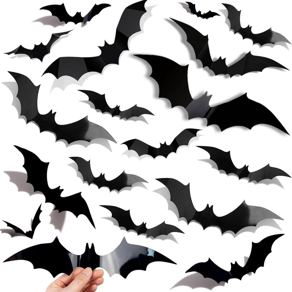 Decoração de Parede com Morcegos para Halloween, 100 Peças - Morcegos 3D Realistas em PVC, 4 Tamanhos, Adesivos de Morce