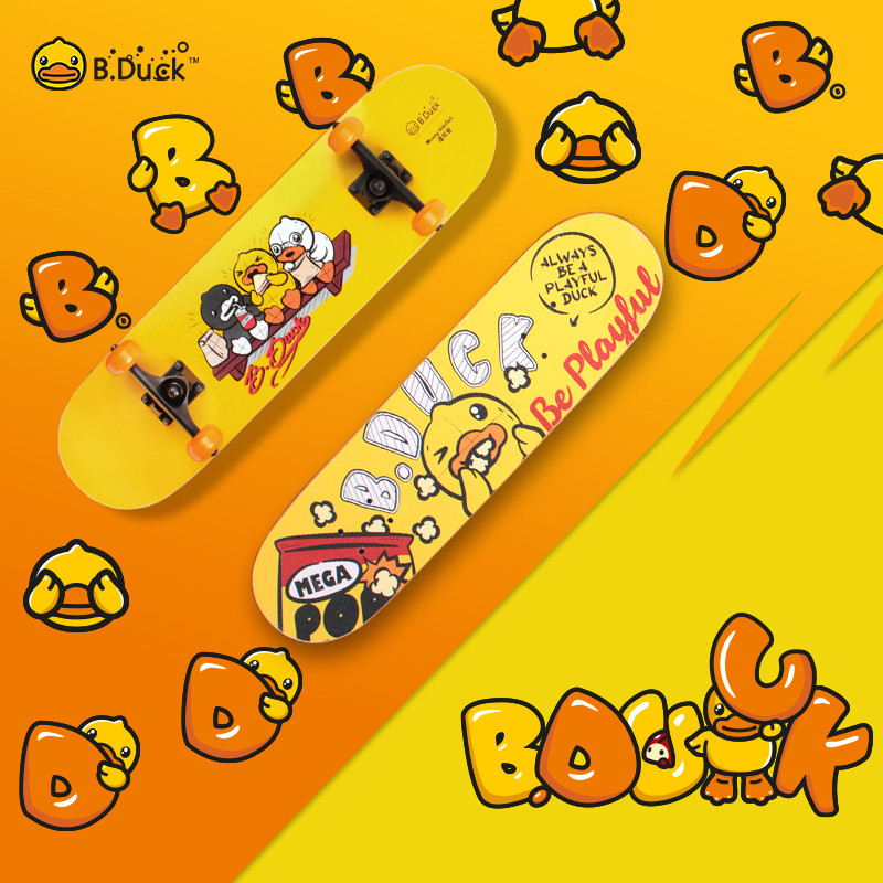 Pato pequeno pato amarelo skate crianças escova rua peixe placa pequena placa de peixe adolescente meninos meninas placa