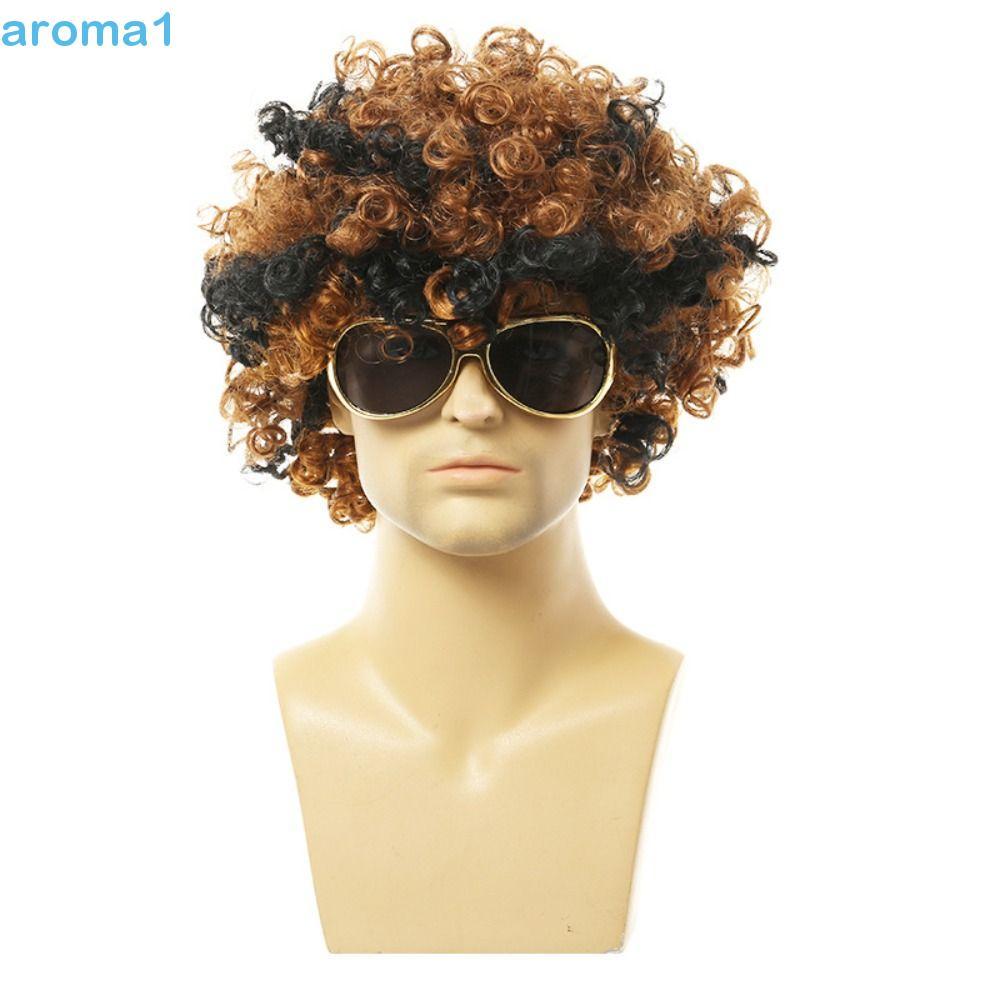 AROMA1 Masculino Cosplay Perucas Discoteca Invisível Natural Acessórios De Cabelo Macio Falso 70s 80s Hippie Retro Peruc