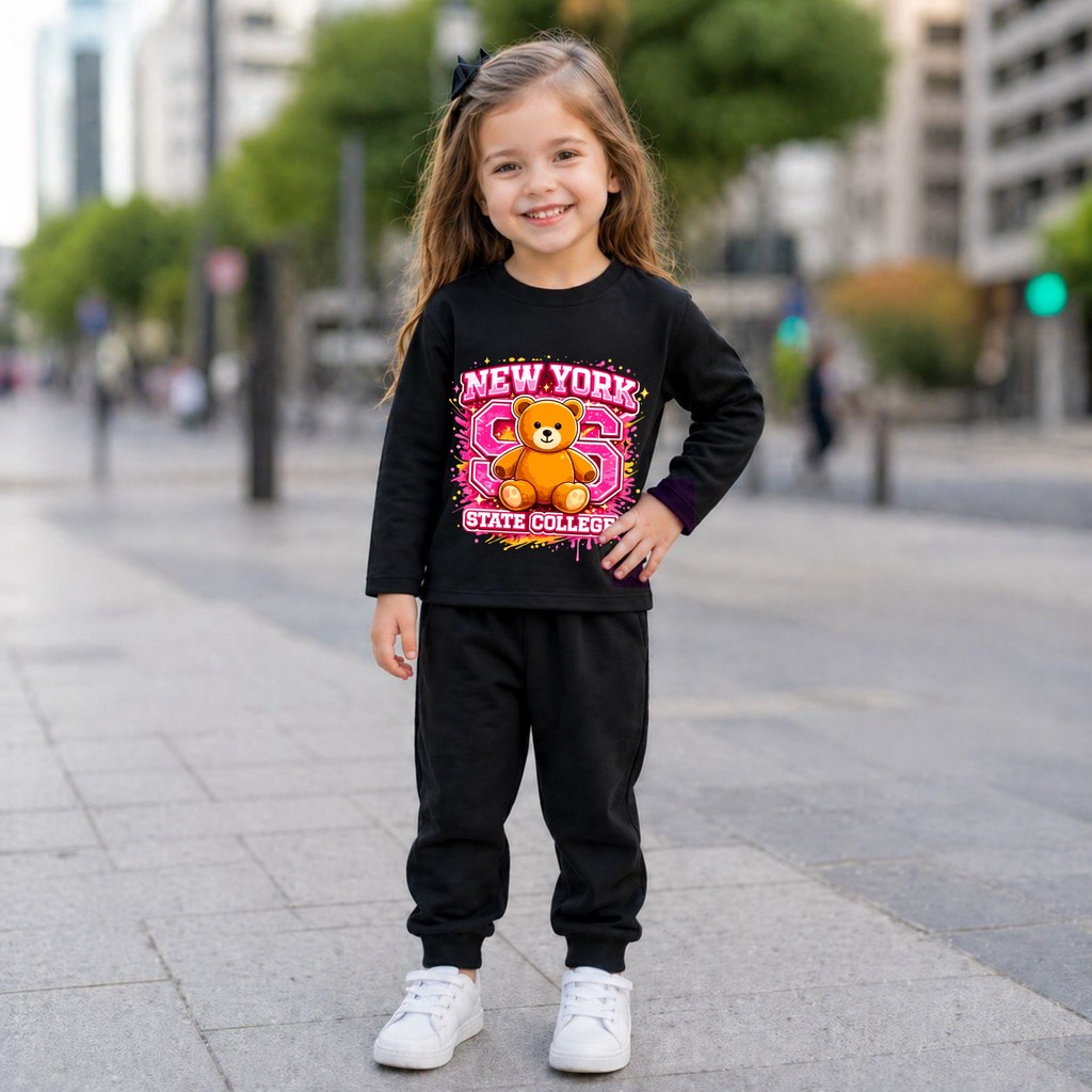 Conjunto Infantil Inverno Moletom Peluciado Estampa Ursinho New York Fofo e Quentinho