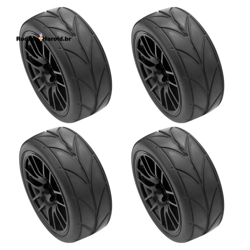 [Entrega Rápida R] 4 Unidades 1/10 Pneu De Borracha Rc Pneus De Carro De Corrida No Aro Da Roda De Estrada Adequado Para