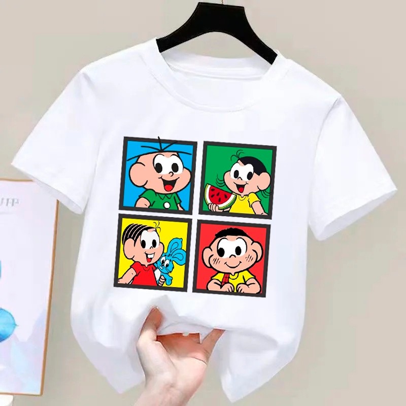Camiseta De Algodão Infantil Turma Da Monica Personagens Tendencia Cores Diferenciadas