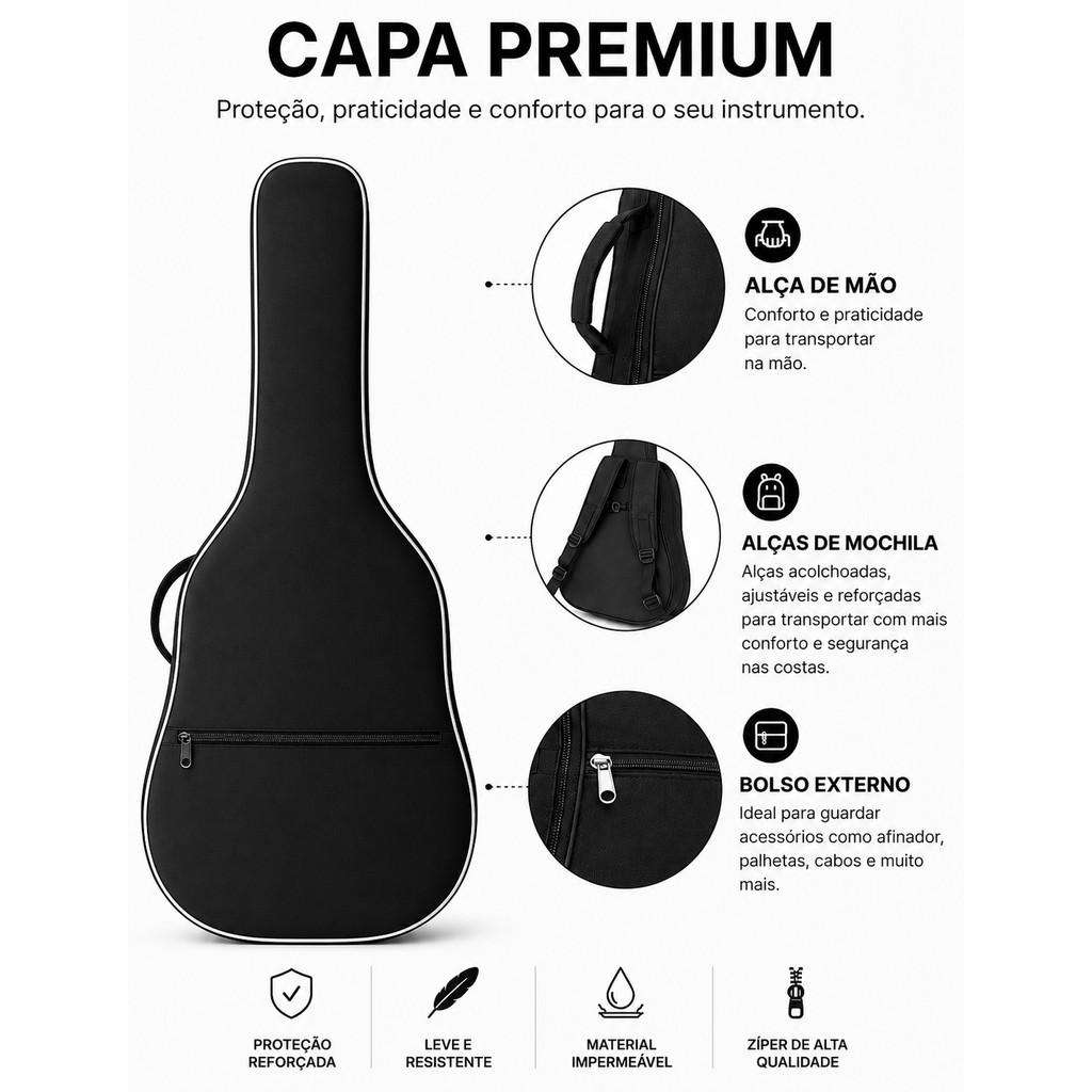 Capa de Violão com Bolso