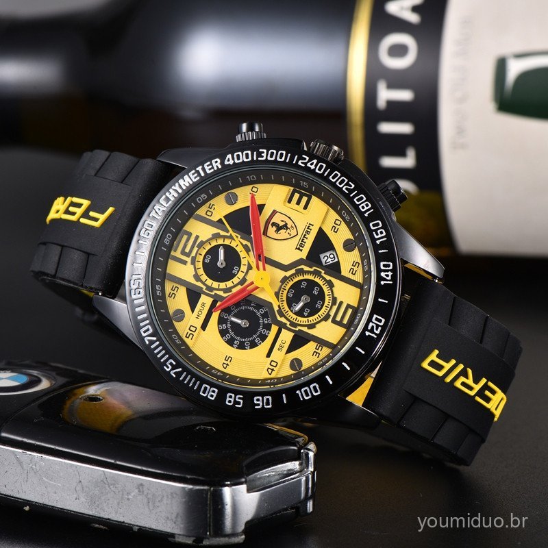Relógio de Pulso Masculino FERRARI, Relógio de Quartzo com Seis Ponteiros, Cronógrafo Multifuncional, Relógio da Série F