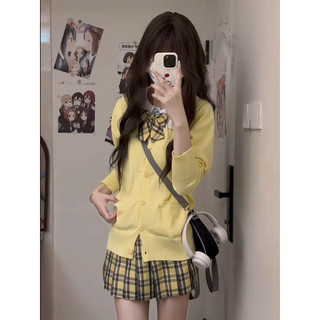 Original jk camisola Cardigan jaqueta feminina de manga comprida estilo Preppy malhas outono inverno material escolar em