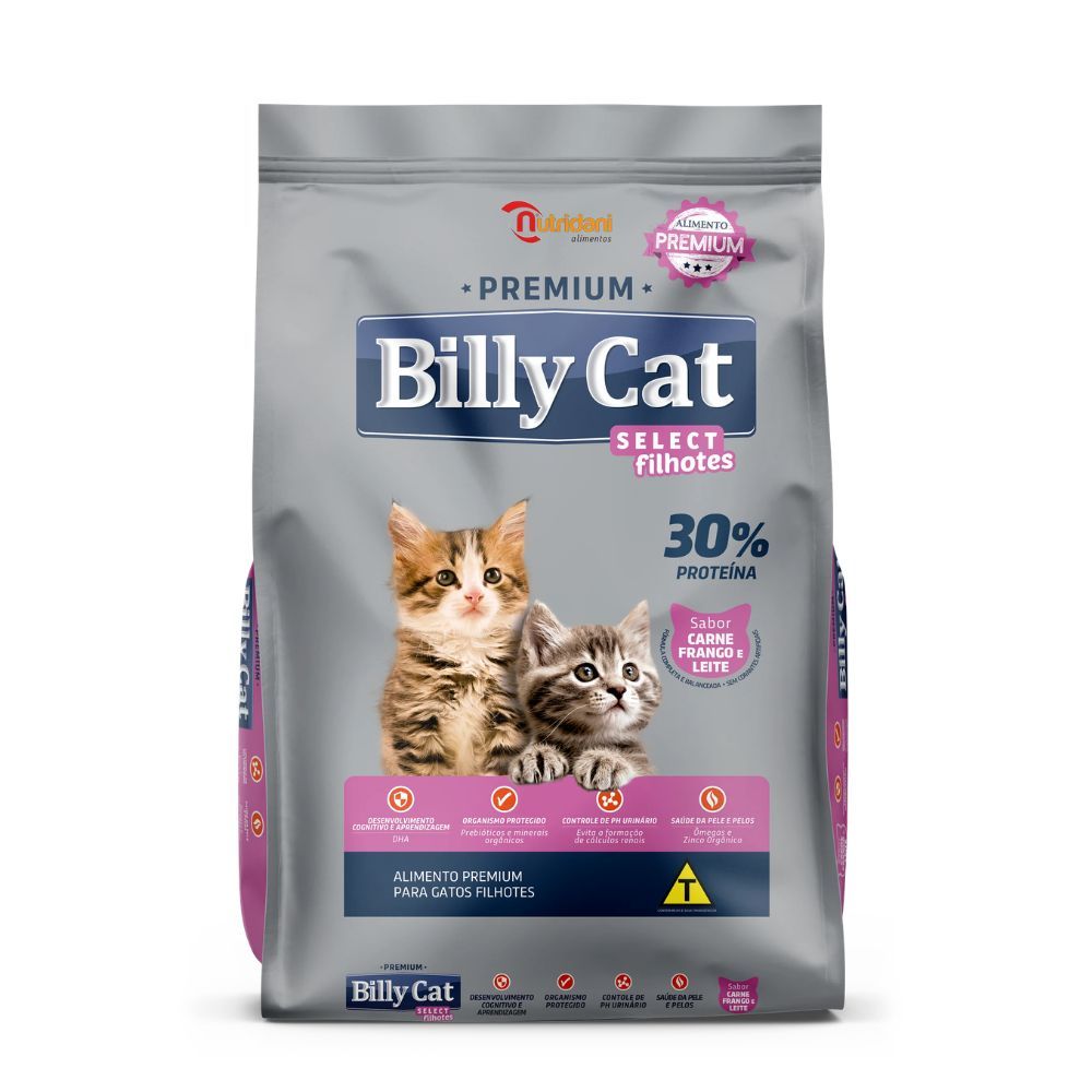 Ração Billy Cat Select Gatos Filhote Sabor Carne, Frango e Leite 15kg
