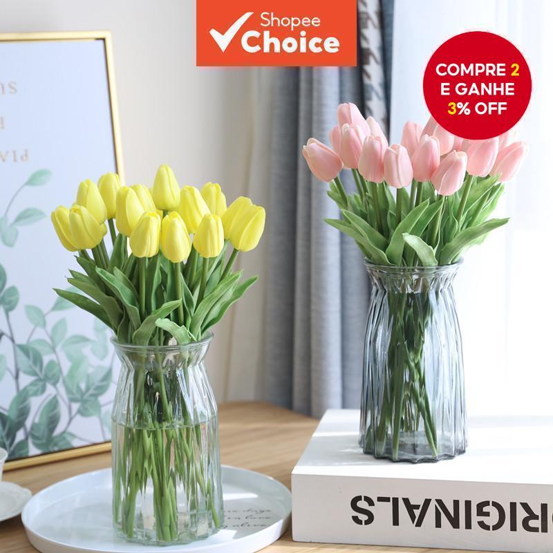 Flores Artificiais De Tulipa De Toque Real 10 Peças Buquê Falso PE Para Decoração De Casamento E Casa