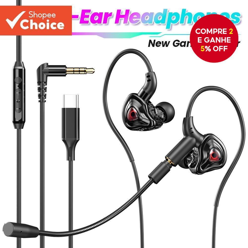 Tipo-C 3.5mm Fones De Ouvido Com Fio Jogos Alta Fidelidade Cancelamento Ruído Baixo Som Estéreo Fone Microfone Zero Atra