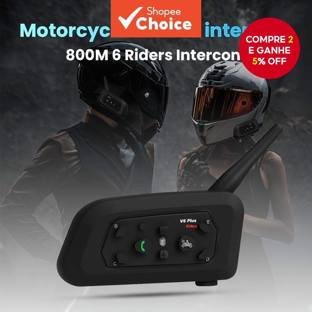 V6 Plus Capacete De Motocicleta Bluetooth Intercom 1200M Alcance Tipo-C 6 Pilotos