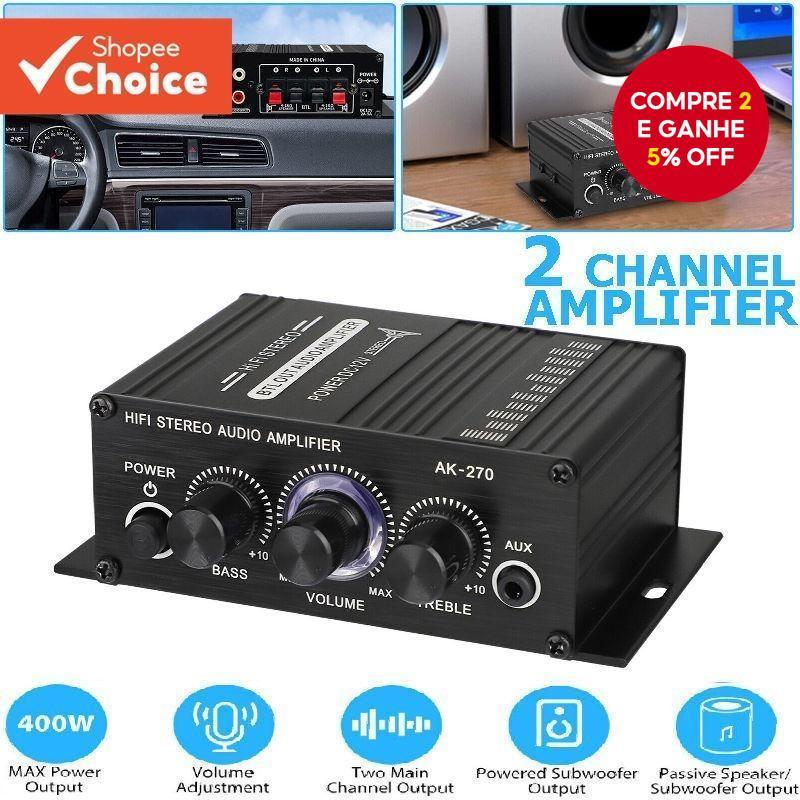 MINI Amplificador Universal 2 Canais Sistema De Som De Home Theater Estéreo Áudio Baixo Trebl