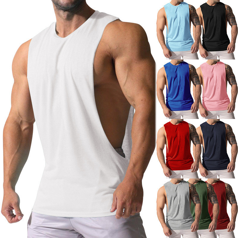 Homens correndo sem mangas colete treinamento de Fitness solto esportes lazer na moda cor sólida verão colete estilo fin
