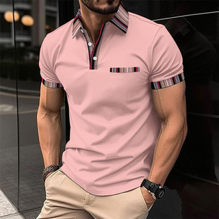Camisa POLO Casual masculina de verão, manga curta, americana, retrô, peito, bolso falso, listrado, botão correspondente