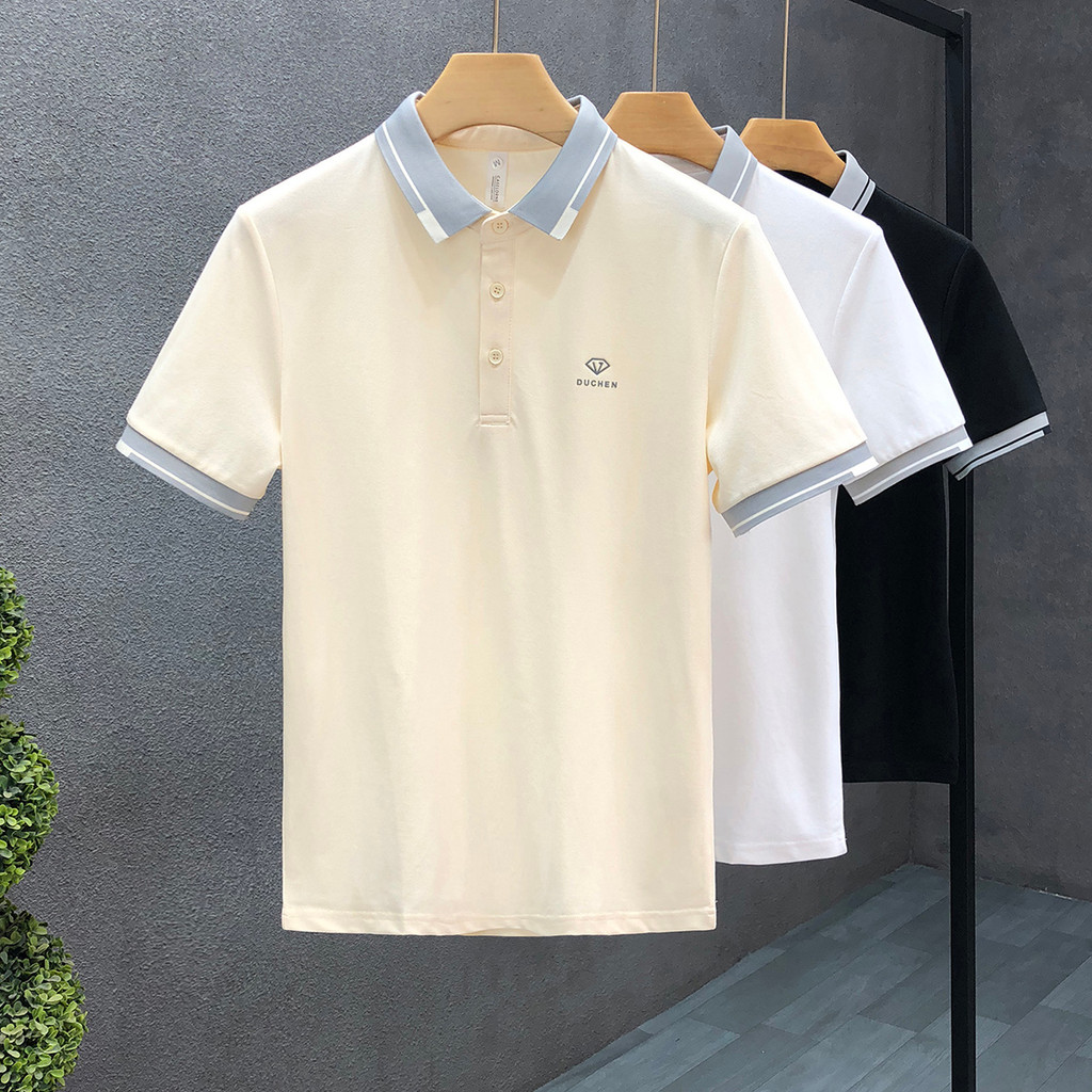 High-End sentimento damasco camisa polo masculina de manga curta Street Wear Casual lapela camiseta 2026 novo estilo mas