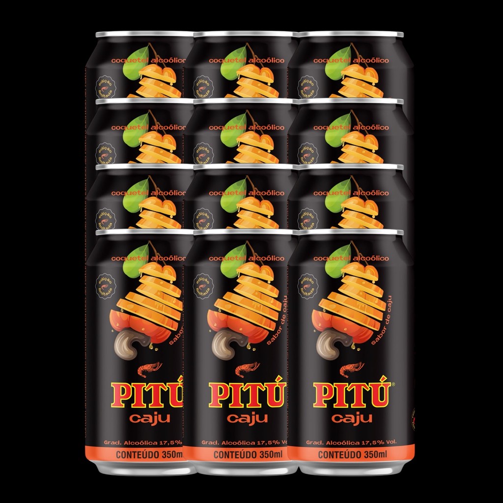 CACHACA PITU CAJU LATA 350ML KIT 12 UNIDADES