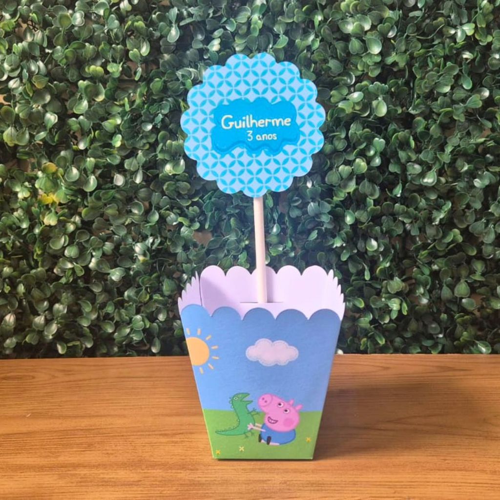Centro de Mesa Cachepot George Pig Personalizado Pegue e Monte | Caixas Lembrancinhas Festa Infantil Aniversário