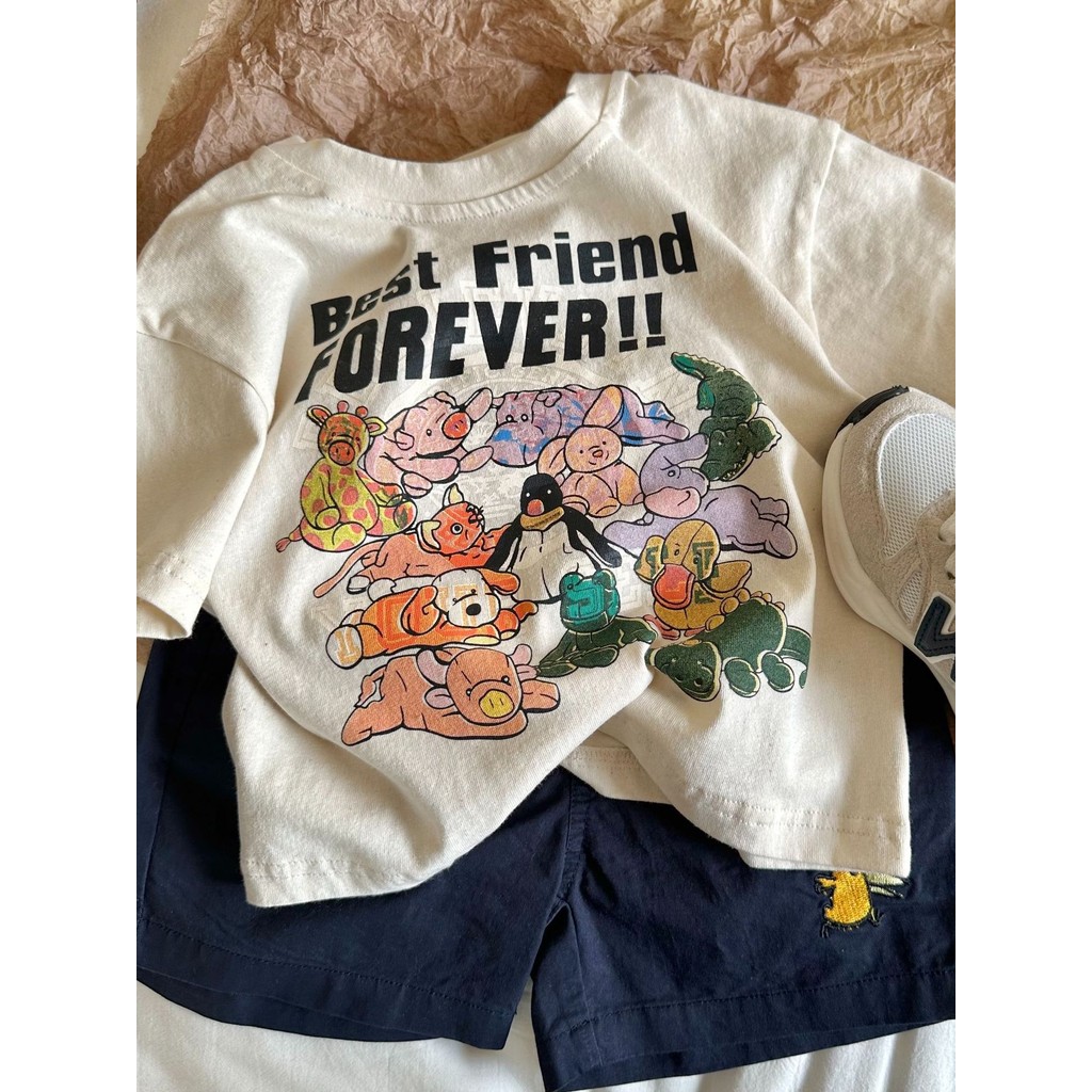 Verão crianças de manga curta 2025 bebê topos Casual dos desenhos animados impresso camisetas meninos verão topos impres