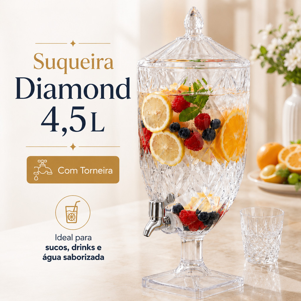 Suqueira Diamond 4,5L Com Torneira Para Suco e Drinks Festa Buffet