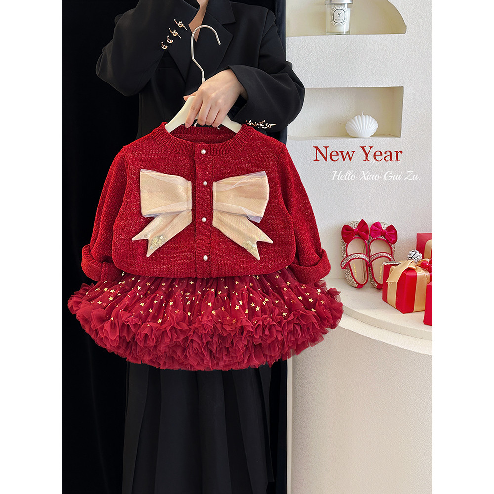 Meninas tutu saia terno outono inverno roupas 2026 moda camisola de natal jaqueta saia bebê moda roupas de ano novo