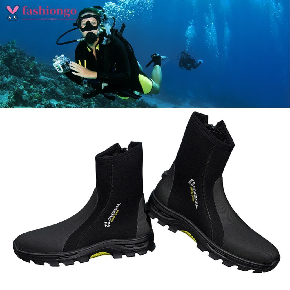 FASHIONGO 1 Par De Botas De Mergulho Com Sola Dura De Cano Alto De 5 Mm Para Praia Ao Ar Livre Nadadeiras Antiderrapante