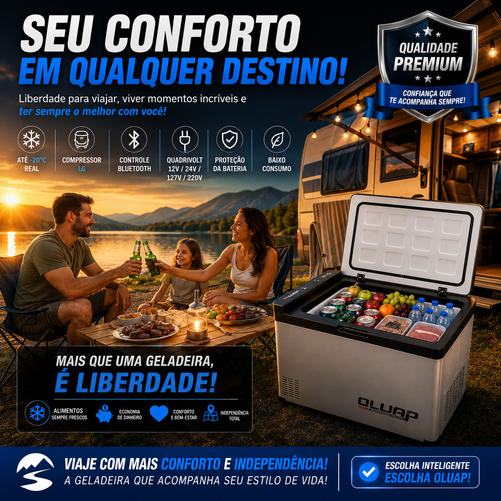 Geladeira Portatil freezer até -20º para Camping Motorhome Caminhão Viagem Casa 40 Litros Quadrivolt