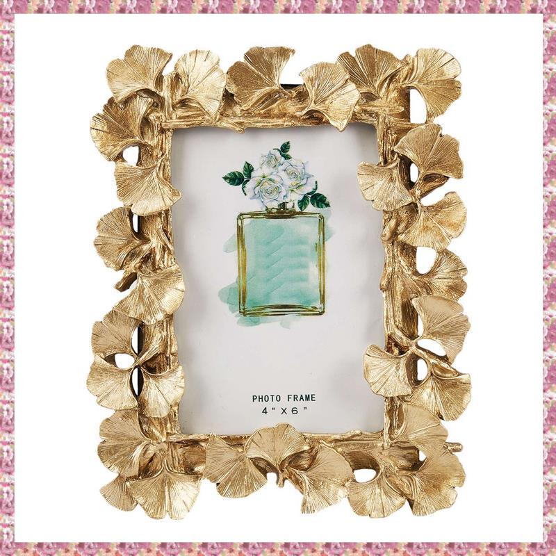 (Zsqa) Moldura Retrô De Resina Dourada Folha De Ginkgo Para Fotos Decorações Casa