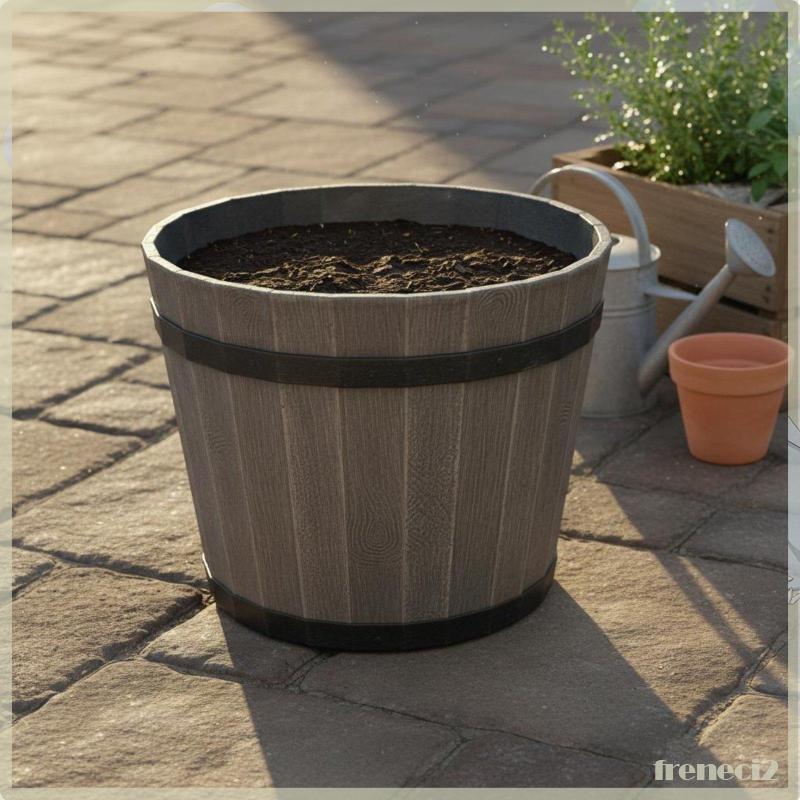 [Freneci2] Plantador De Resina De Barril De Madeira Falsa Vaso De Flores Leve Interno E Externo Para Pátio De Quintal