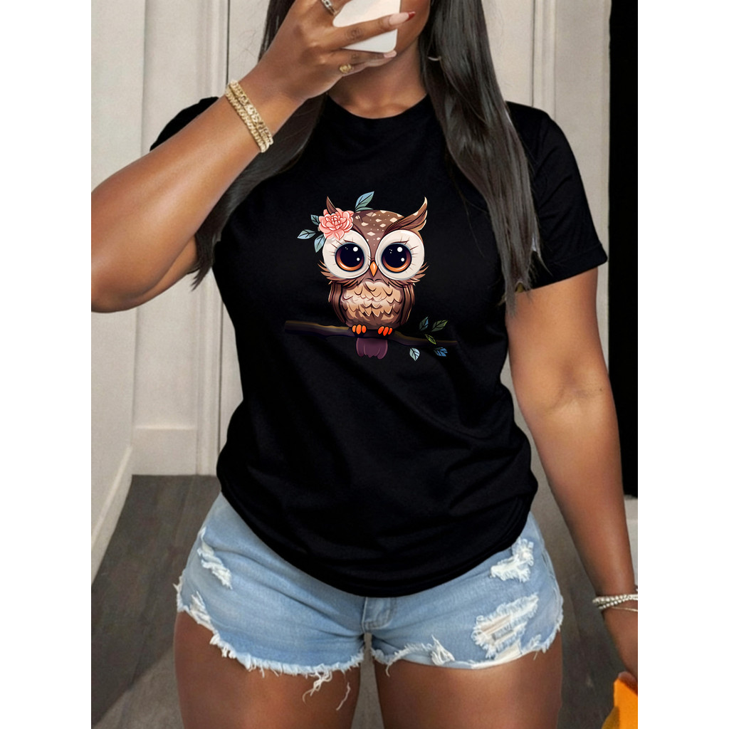 Camiseta feminina com estampado de papagaio, em algodão 100%, respirável e confortável, com um estilo simples e versátil