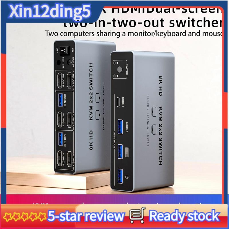 - Compatível 8K KVM 2x2 Switch De Tela Dupla 2 Em 2 Saídas Switcher Para Laptop PC Compartilhar Monitor Teclado Mouse Pl