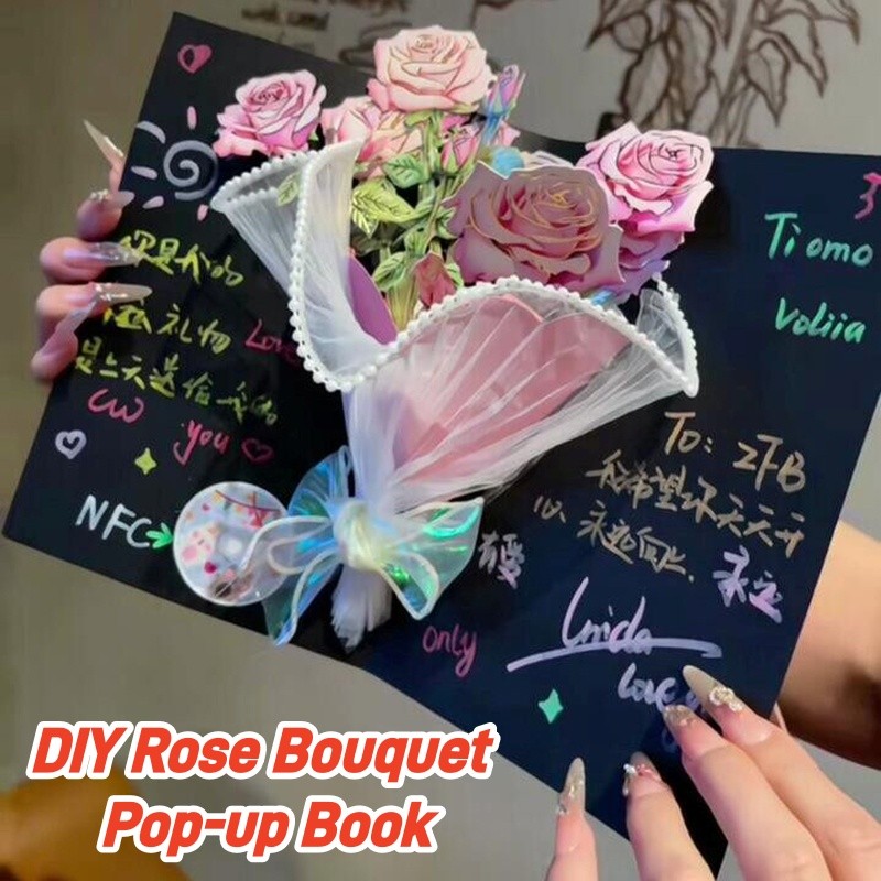 DIY Handmade Rose Bouquet 3D Kit De Material De Cartão Para Qixi Festival Dia Dos Namorados Confissão De Aniversário