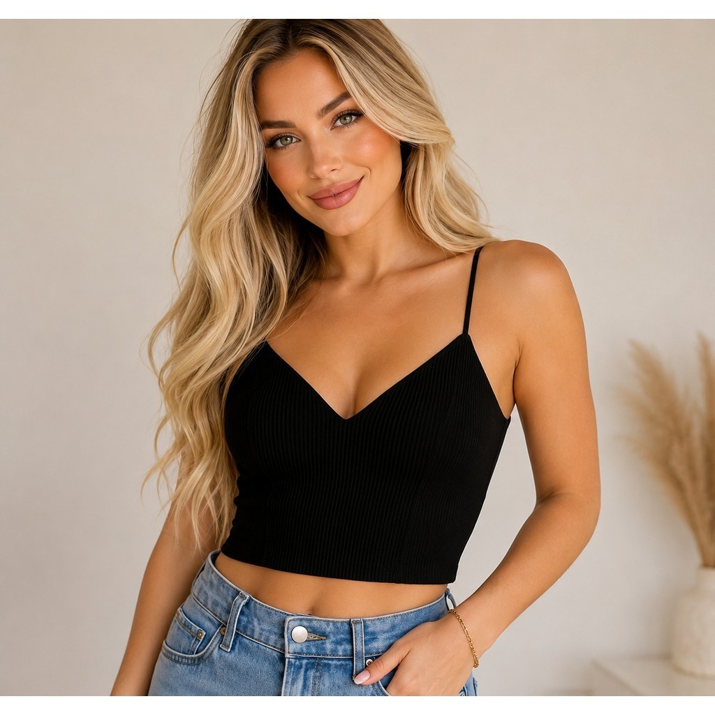blusa cropped feminino decote canelado alça regata regatinha perfeito elegante