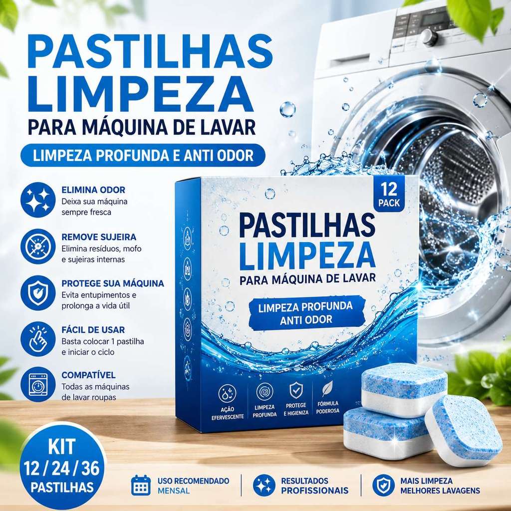 Pastilhas Efervescentes Limpeza Máquina de Lavar Roupa Anti Odor Limpeza Profunda Kit 12/24/36 Unidades