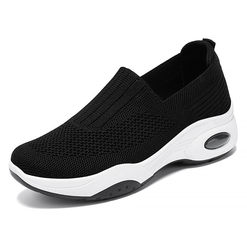 Sapatos femininos primavera novo estilo voando malha sapatos femininos de sola grossa sapatos de pano casuais deslizamen
