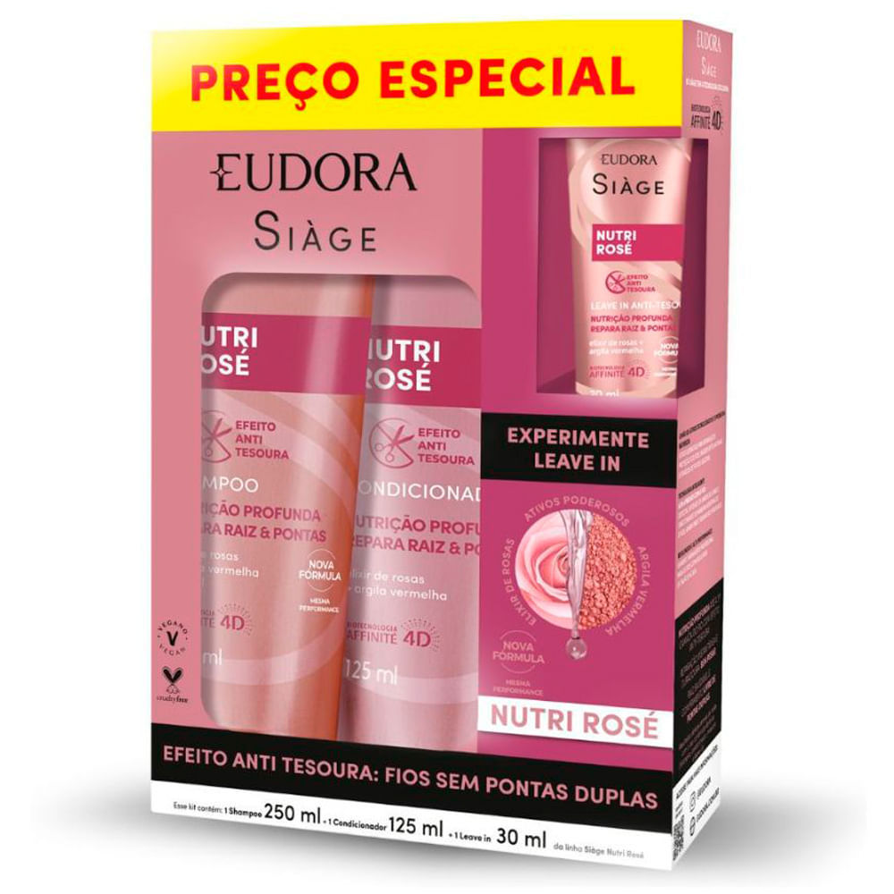 Kit Siàge Nutri Rosé Shampoo 250ml Condicionador 125ml e Leave-in 30ml