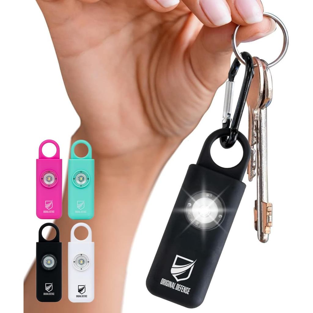 Defesa Original ®   Alarme de Autodefesa Siren - Alarme de Chaveiro de 130 dB com Luz Estroboscópica LED para Mulheres,
