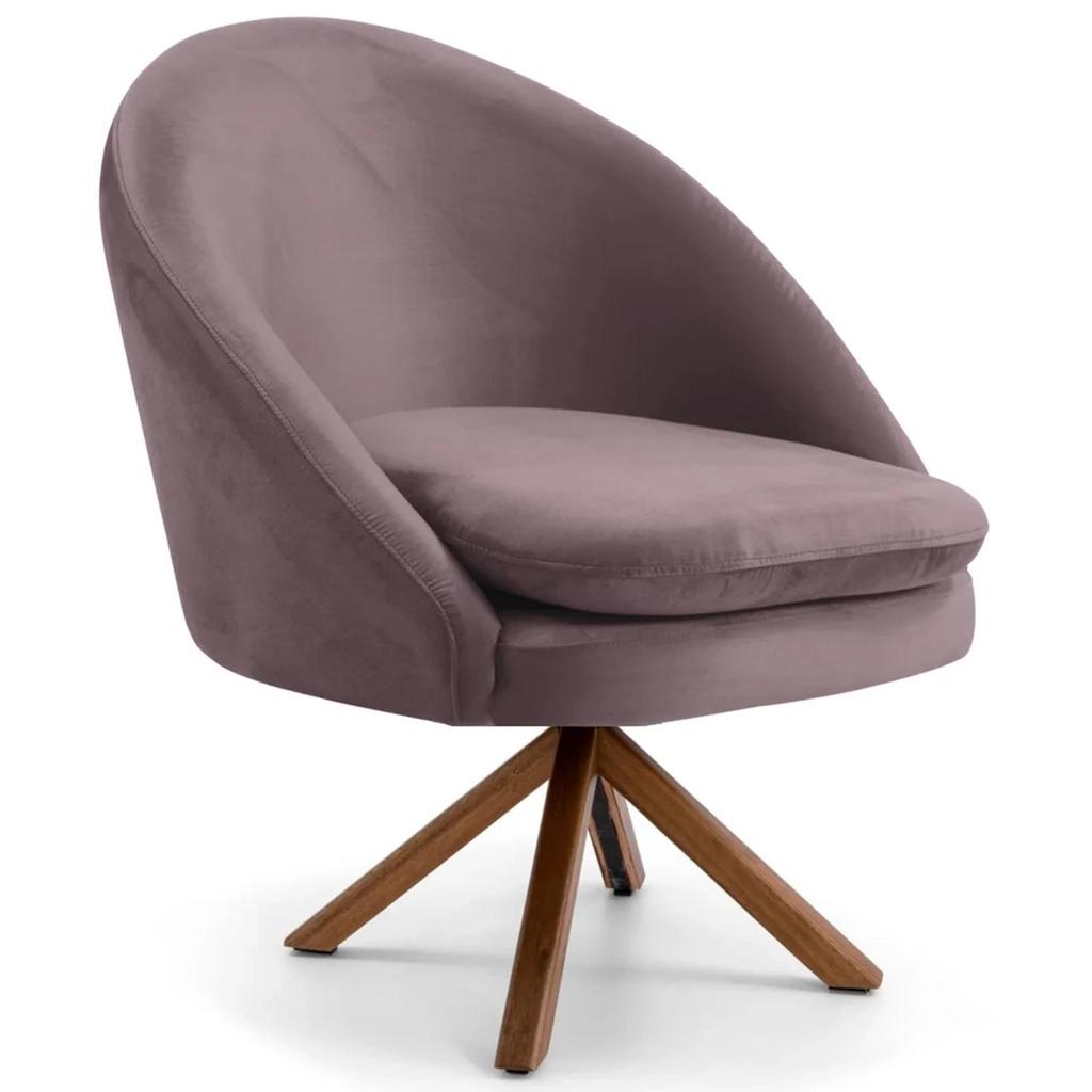 Poltrona Decorativa Base Giromad Madeira Rafa C-305 Veludo Rosê - Domi