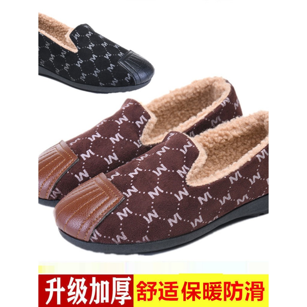 Ervilhas sapatos femininos velo-velo sapatos de pano quente feminino primavera outono meia-idade idosos mãe sapatos boca