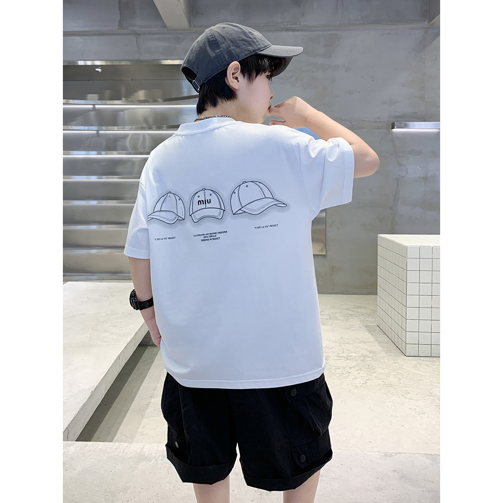 Camiseta infantil de manga curta solta meninos camiseta branco médio grande crianças fino estilo ocidental meninos 12 an