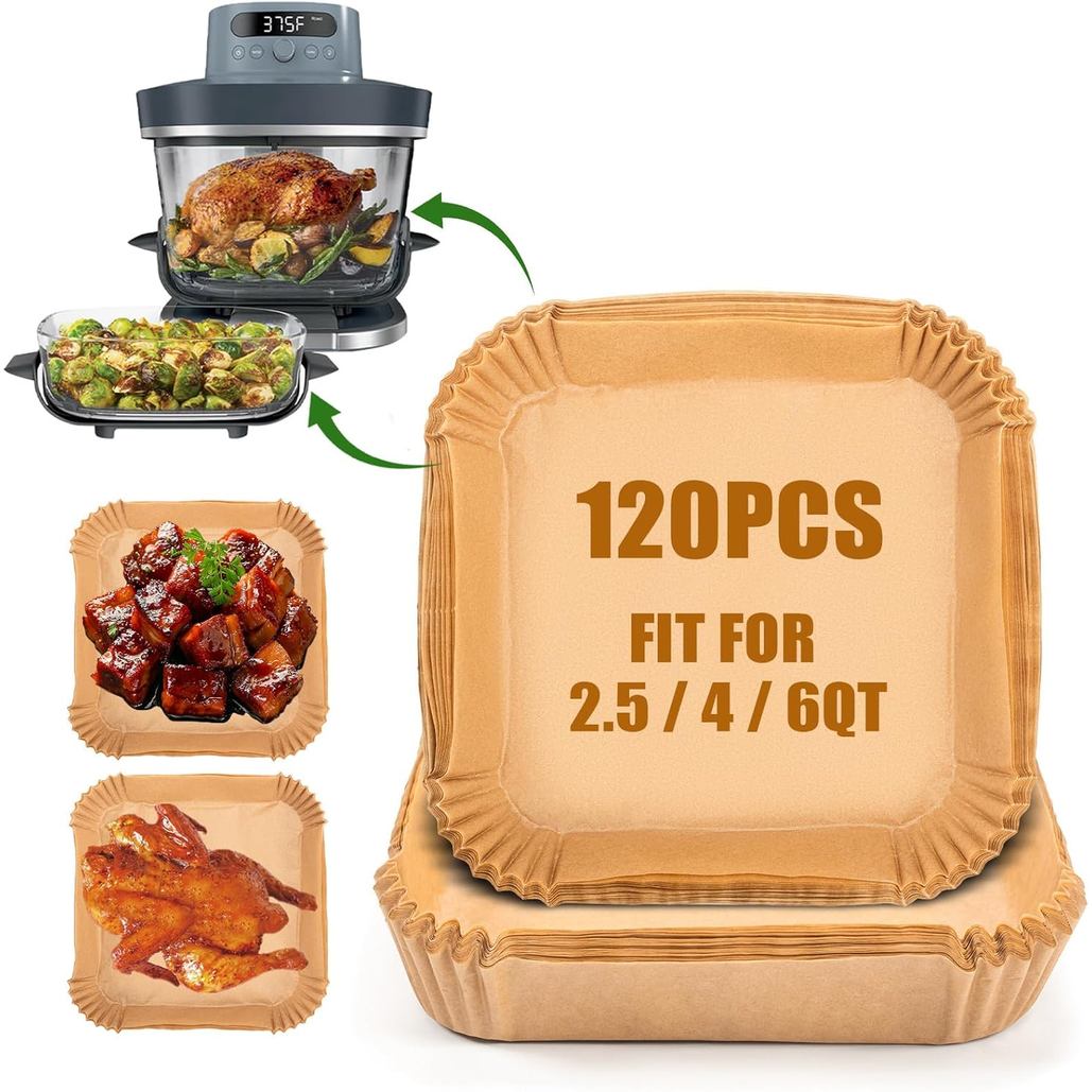 Forros para Air Fryer Ninja Crispi Pro, 120 Unidades de Papel Manteiga Descartável, Acessórios para Air Fryer de Vidro N